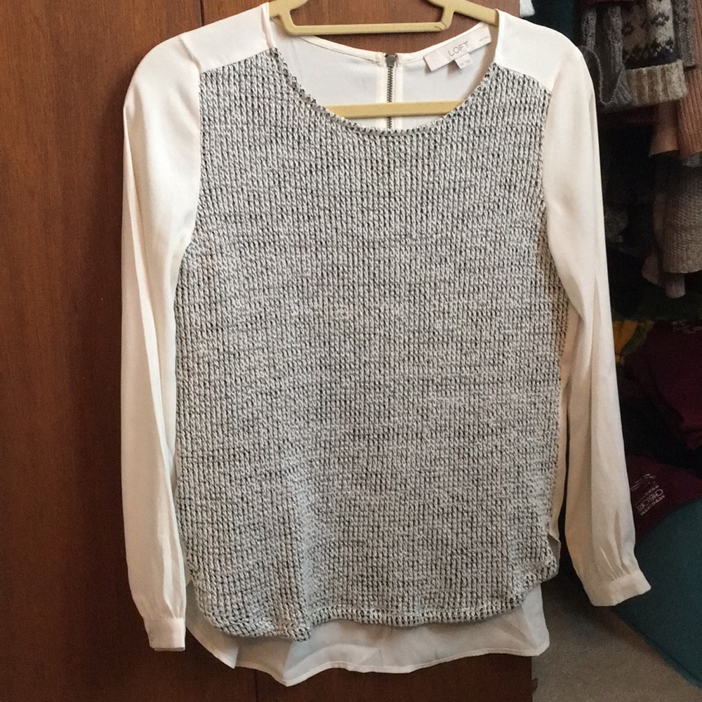 Knit-front blouse